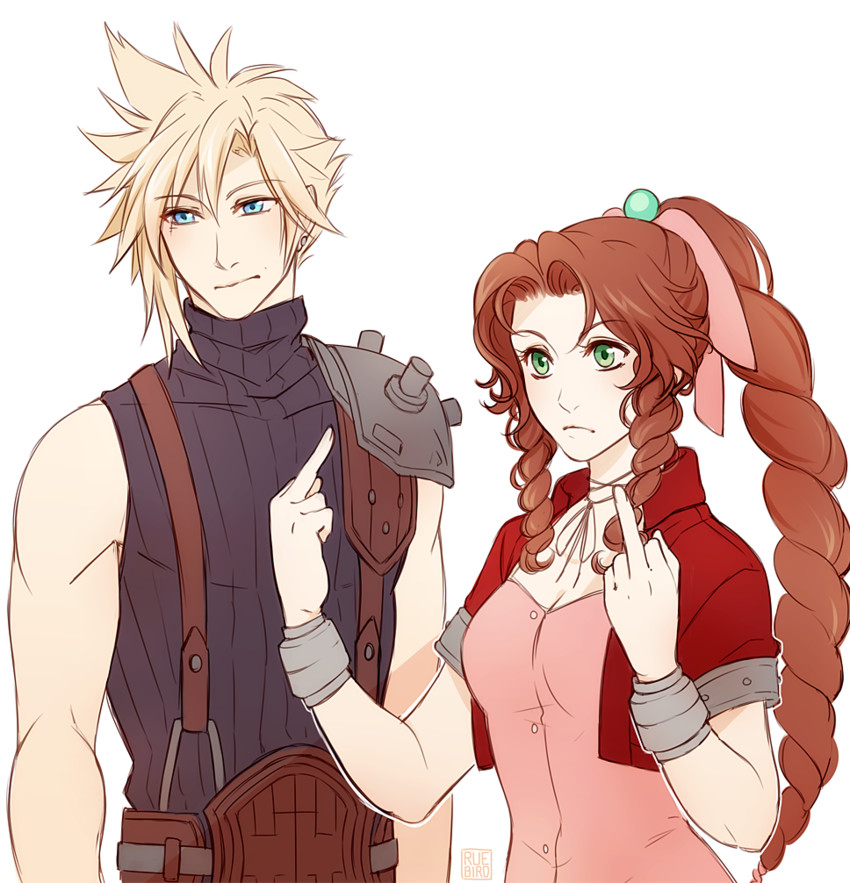 cloud strife and aerith gainsborough (final fantasy and 1 more) drawn by ruebird