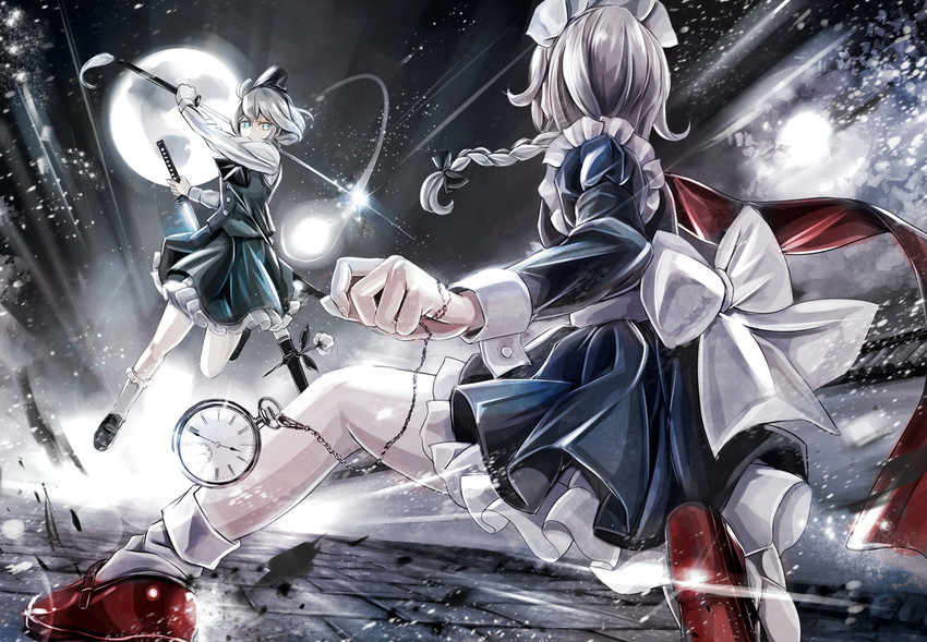 izayoi sakuya and konpaku youmu (touhou) drawn by jan_(lightdragoon)