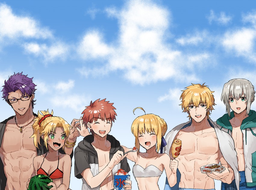 artoria pendragon, emiya shirou, mordred, gawain, lancelot, and 1 more (fate and 2 more) drawn by none_(kameko227)
