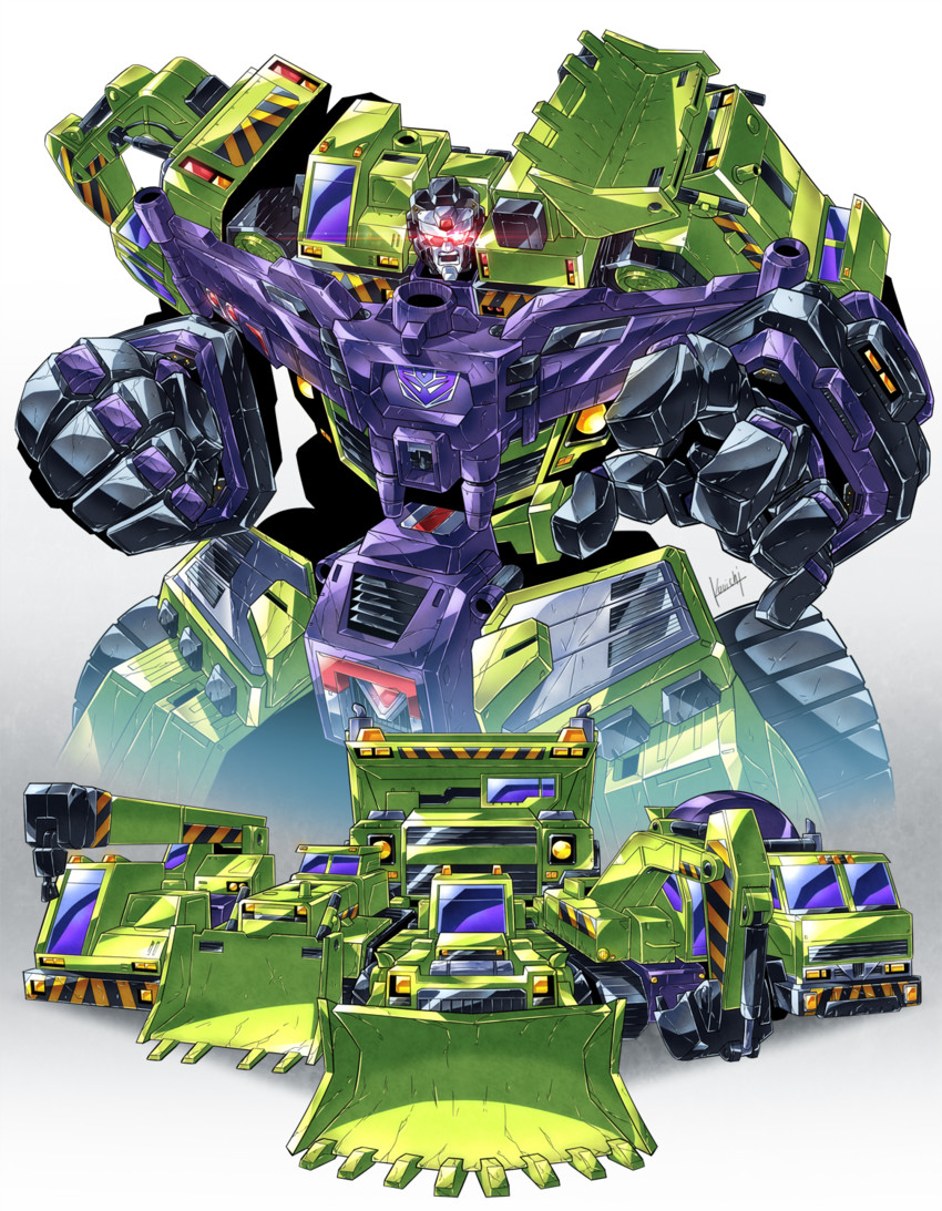 devastator, mixmaster, scrapper, bonecrusher, hook, and 2 more (transformers and 1 more) drawn by kouichi_(kouichi-129)