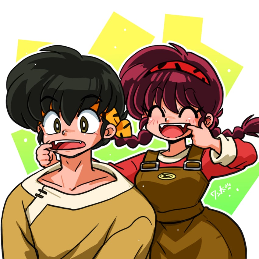 ranma-chan, hibiki ryouga, and hibiki yoiko (ranma 1/2) drawn by wanta_(futoshi)