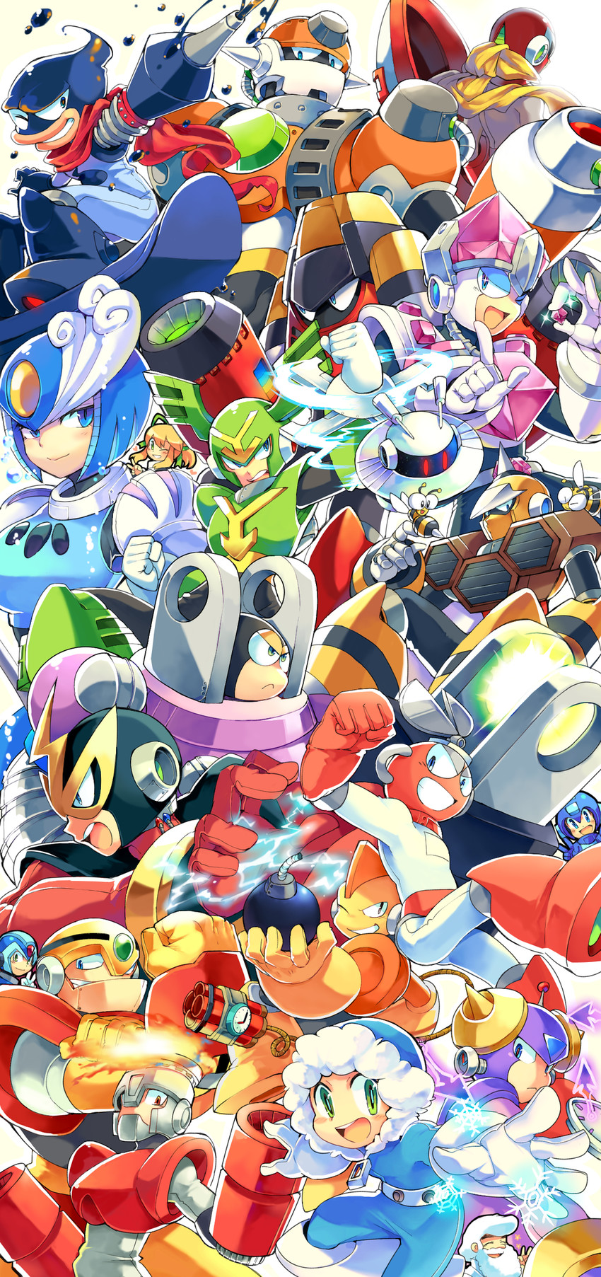 roll, x, mega man, proto man, dr. light, and 16 more (mega man and 4 more) drawn by iroyopon