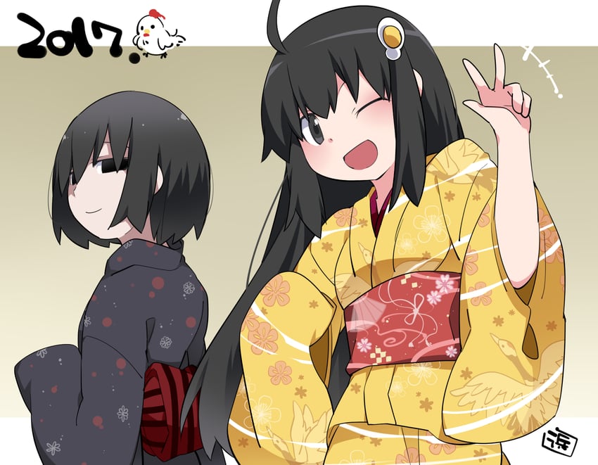 oshino ougi and araragi tsukihi (monogatari) drawn by hammer_(sunset_beach)
