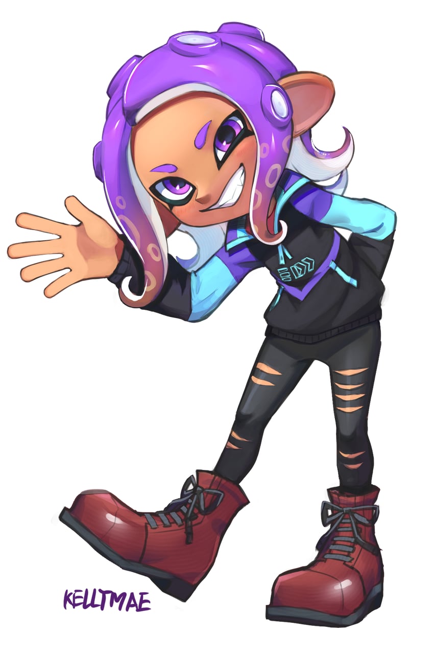 octoling player character and octoling girl (splatoon and 1 more) drawn by kellymae