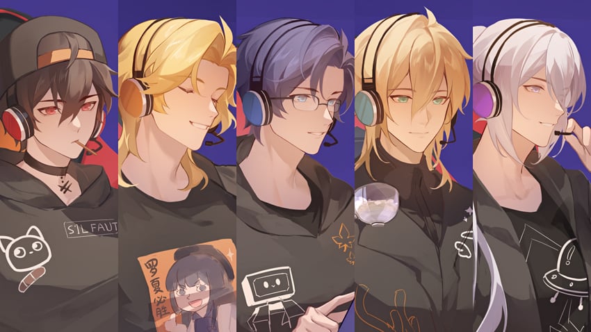 alkaid mcgrath, cael anselm, ayn alwyn, lars rorschach, heroine, and 1 more (lovebrush chronicles) drawn by fengtu_ad