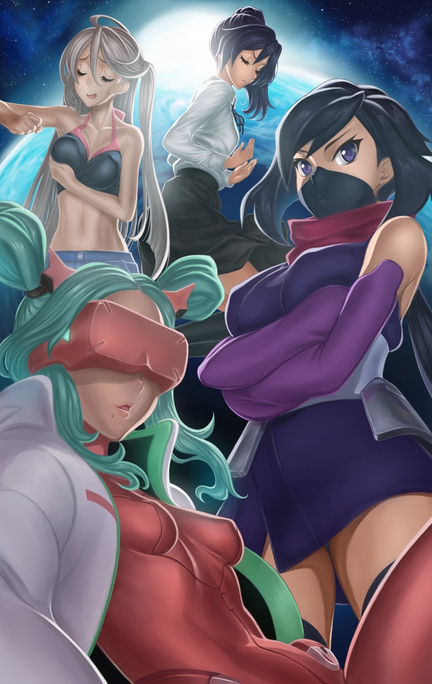 ayame, fujisawa aya, urutsuki seria, and mask lady (gundam and 2 more) drawn by kyodairobo