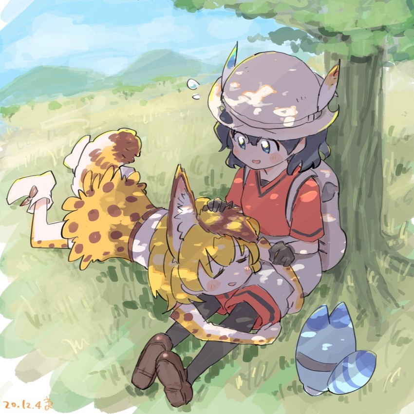 serval, kaban, and lucky beast (kemono friends) drawn by wamawmwm
