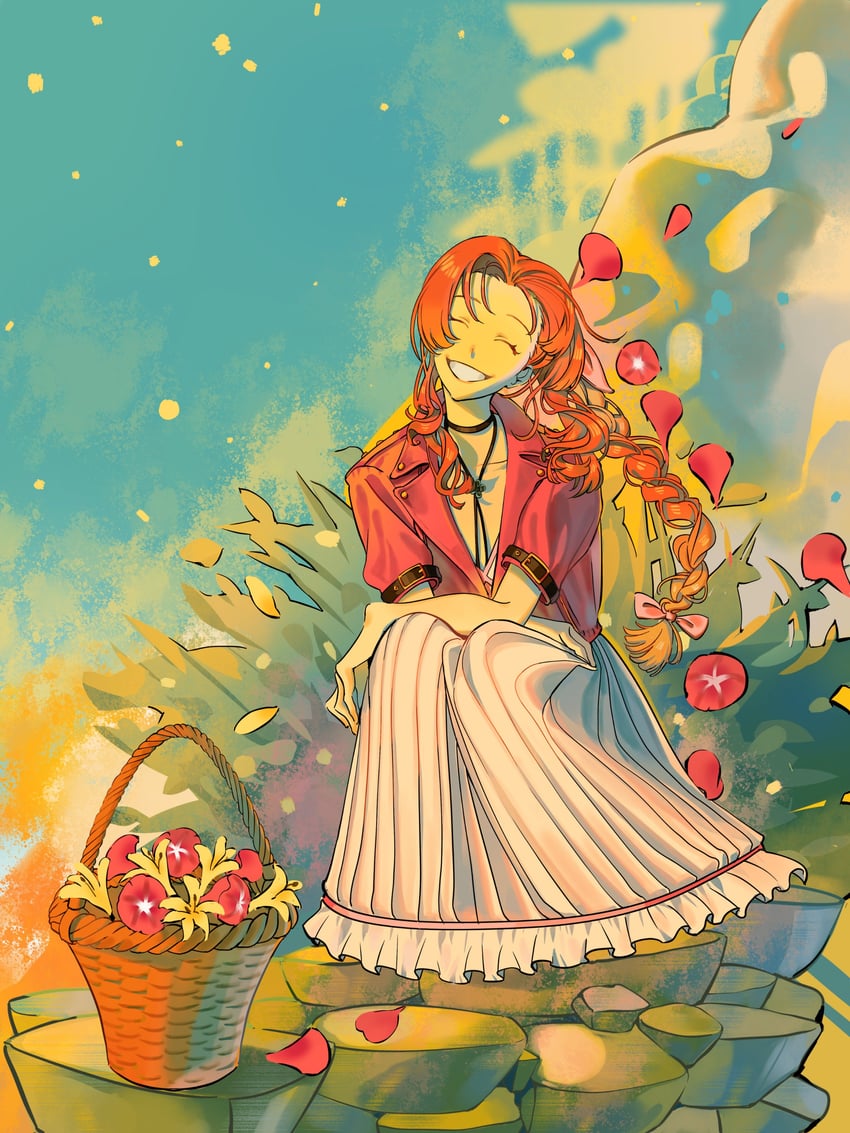aerith gainsborough and flower chamber maiden salianna (final fantasy and 2 more) drawn by shioajiass