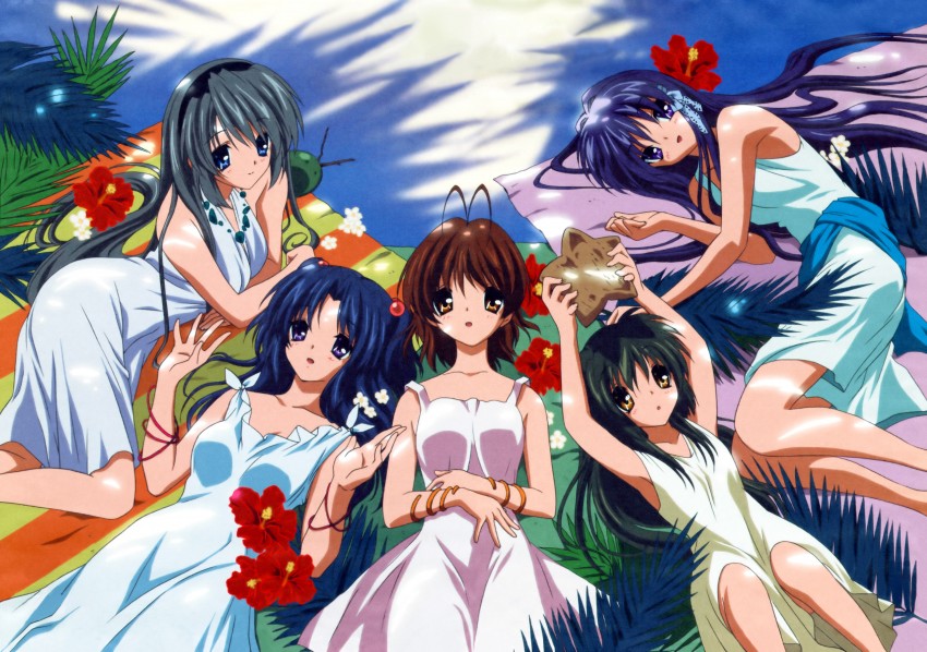 furukawa nagisa, fujibayashi kyou, ibuki fuuko, sakagami tomoyo, and ichinose kotomi (clannad) drawn by ikeda_kazumi