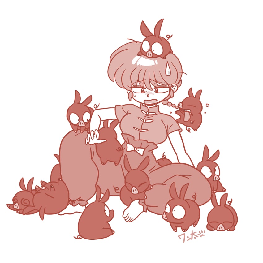 ranma-chan and p-chan (ranma 1/2) drawn by wanta_(futoshi)