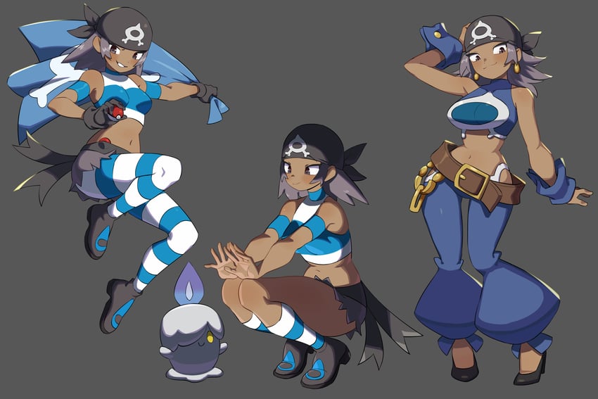 litwick, shelly, and team aqua grunt (pokemon and 1 more) drawn by flowerpigeon