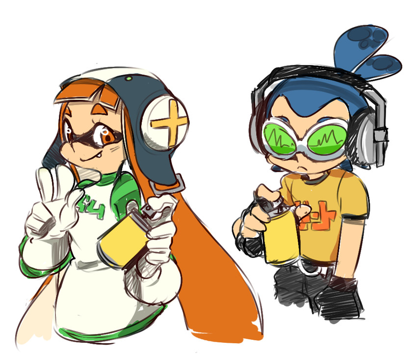 inkling player character, inkling girl, inkling boy, gum, and beat (splatoon and 2 more) drawn by sami_briggs