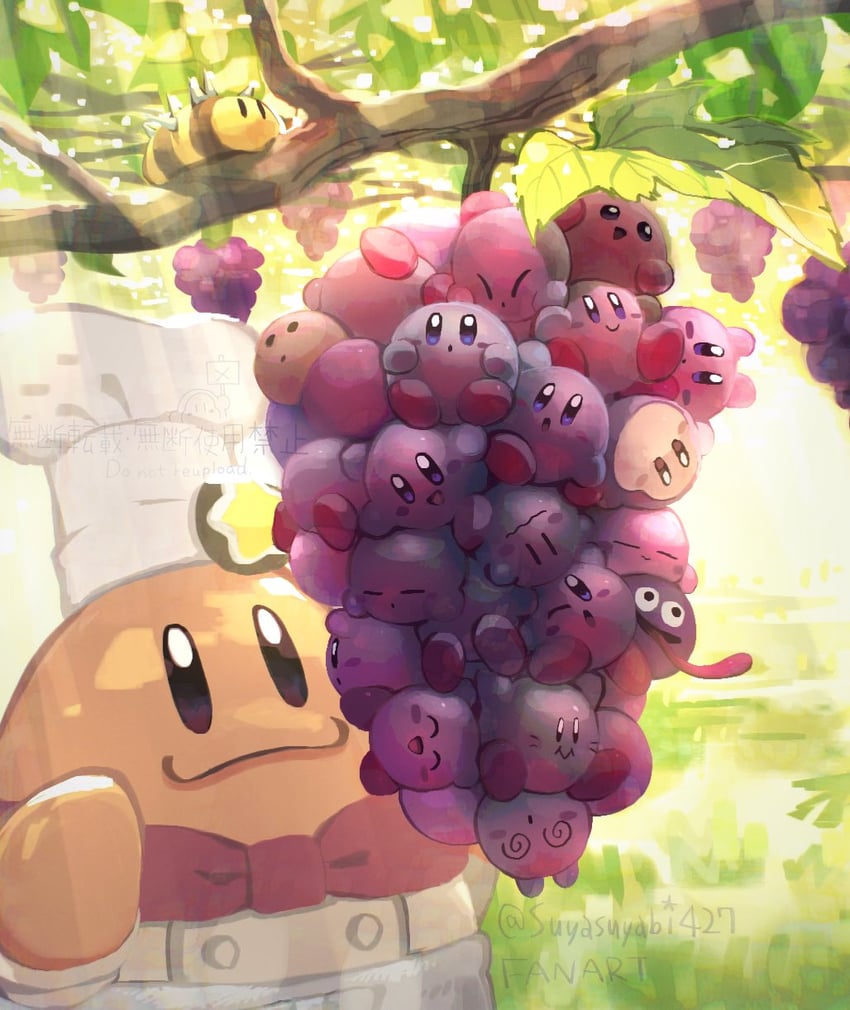 kirby, waddle dee, gooey, chef kawasaki, needlous, and 1 more (kirby) drawn by suyasuyabi