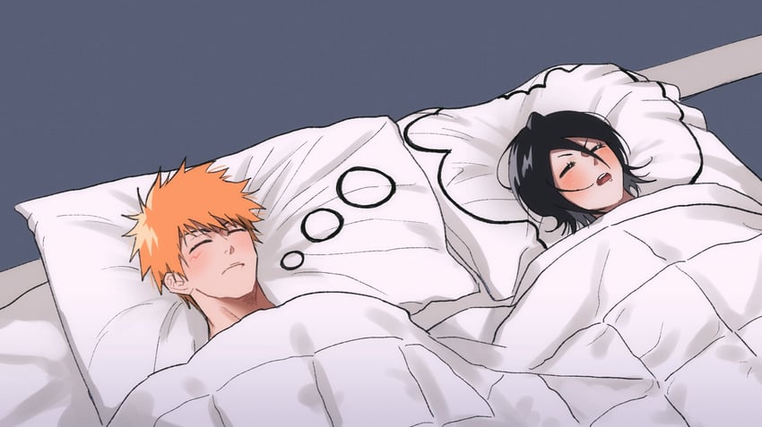 kuchiki rukia and kurosaki ichigo (bleach) drawn by gwao_(_ul_13)