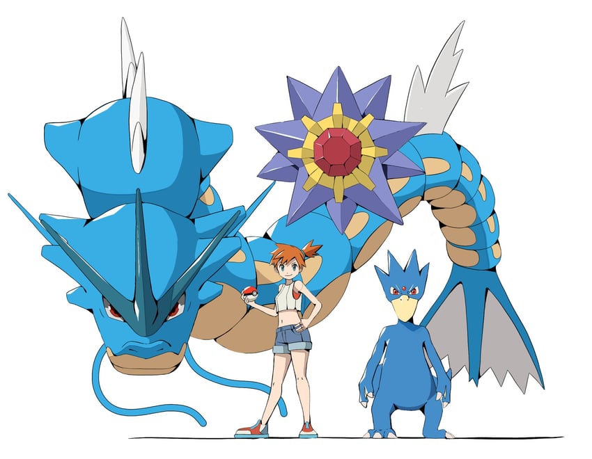 misty, gyarados, starmie, and golduck (pokemon and 1 more) drawn by psaber97