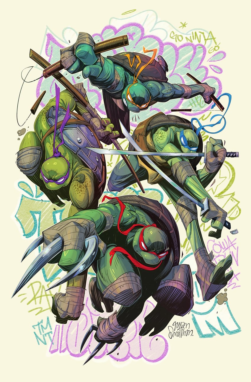 leonardo, raphael, donatello, and michelangelo (teenage mutant ninja turtles) drawn by ryan_smallman