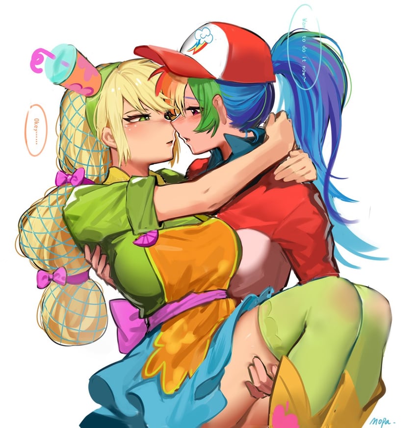 rainbow dash and applejack (my little pony and 2 more) drawn by kewoshixiaodaia