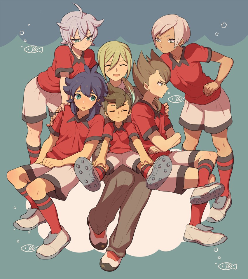 afuro terumi, kishibe taiga, izumi kanaaki, tobisawa mana, taki sousuke, and 1 more (inazuma eleven and 1 more) drawn by kudou_akira
