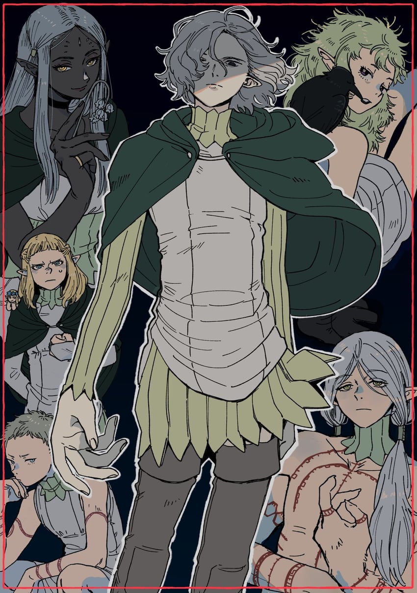 mithrun, fleki, lycion, pattadol, cithis, and 1 more (dungeon meshi) drawn by salmonflakes010