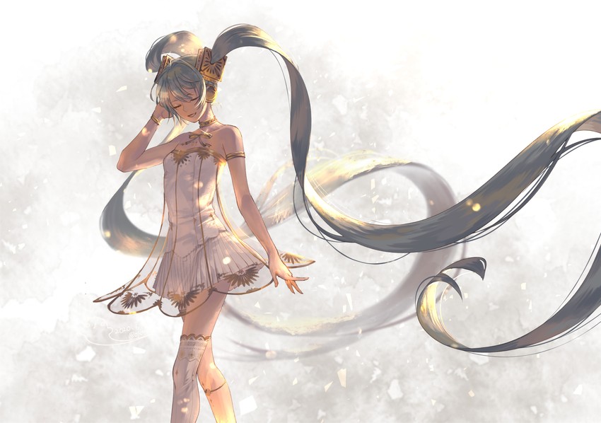 hatsune miku and gramophone miku (vocaloid and 1 more) drawn by ojo_aa