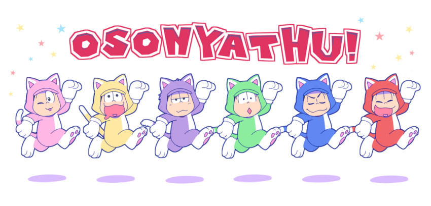 matsuno osomatsu, matsuno karamatsu, matsuno ichimatsu, matsuno jyushimatsu, matsuno choromatsu, and 1 more (mario and 4 more) drawn by riomario