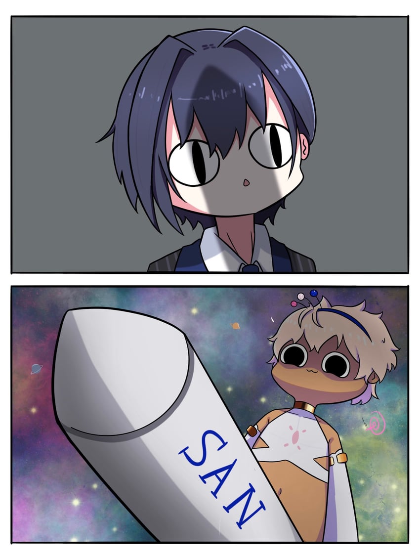 ouro kronii, tsukumo sana, tsukumo san, and ouro krono (hololive and 1 more) drawn by fong_(fongthe0125)
