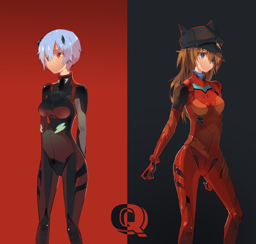 souryuu asuka langley and ayanami rei (neon genesis evangelion and 2 more) drawn by saberiii