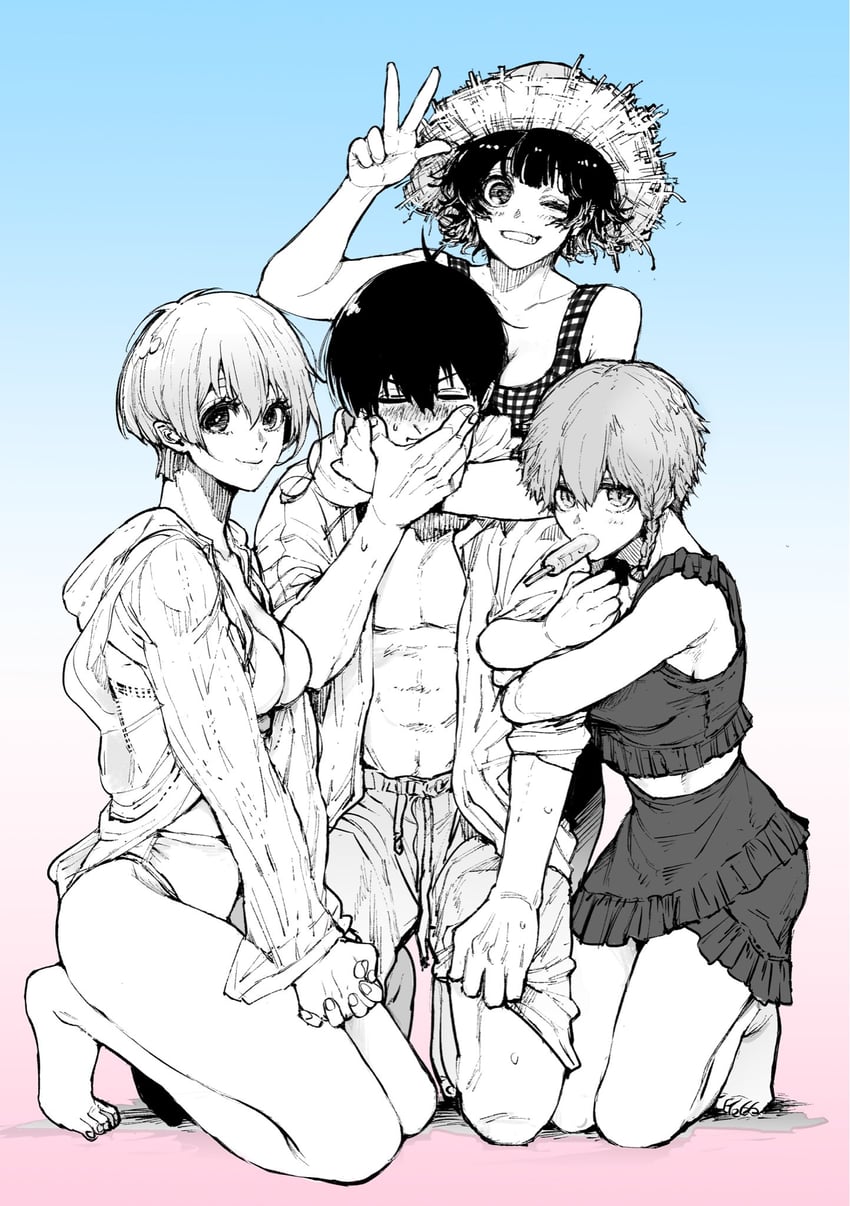isagi yoichi, bachira meguru, kurona ranze, and you hiori (blue lock) drawn by dahlio