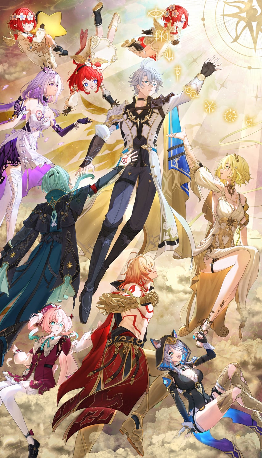 phainon, castorice, mydei, aglaea, anaxa, and 5 more (honkai and 1 more) drawn by kinaco_4738