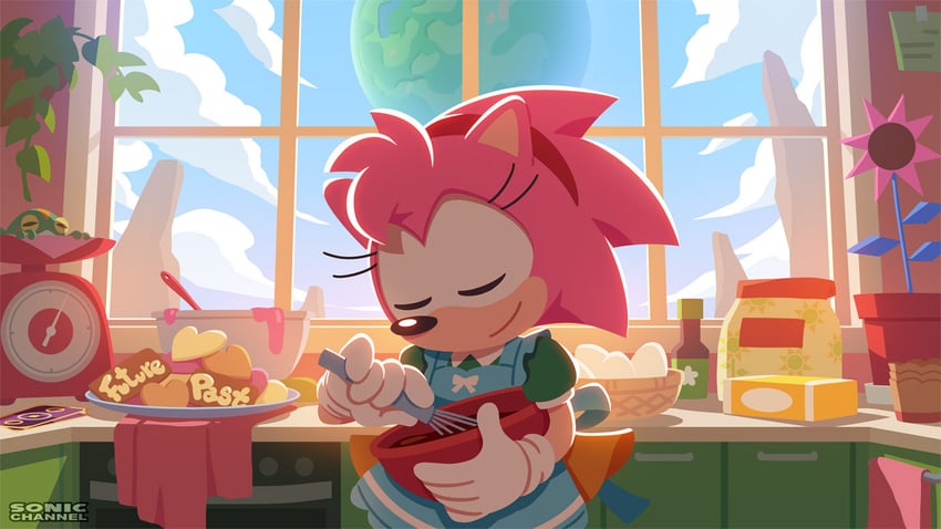 amy rose, classic amy, and froggy (sonic and 1 more) drawn by karasuno_yui