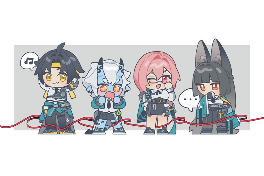 hoshimi miyabi, tsukishiro yanagi, soukaku, and asaba harumasa (zenless zone zero) drawn by aozora_23333