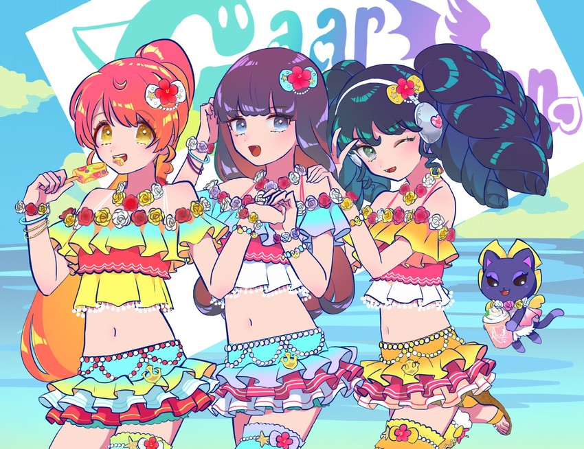 kurosu aroma, shiratama mikan, gaaruru, and neko (pretty series and 1 more) drawn by gankake_(misary)