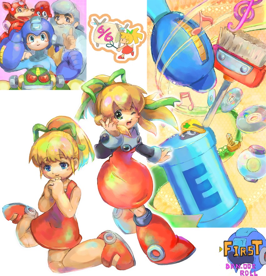 roll, mega man, met, rush, dr. light, and 2 more (mega man) drawn by dinef