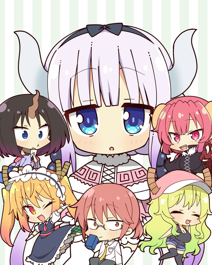 kanna kamui, tohru, lucoa, ilulu, kobayashi, and 1 more (kobayashi-san chi no maidragon) drawn by mochimochi_kinako.