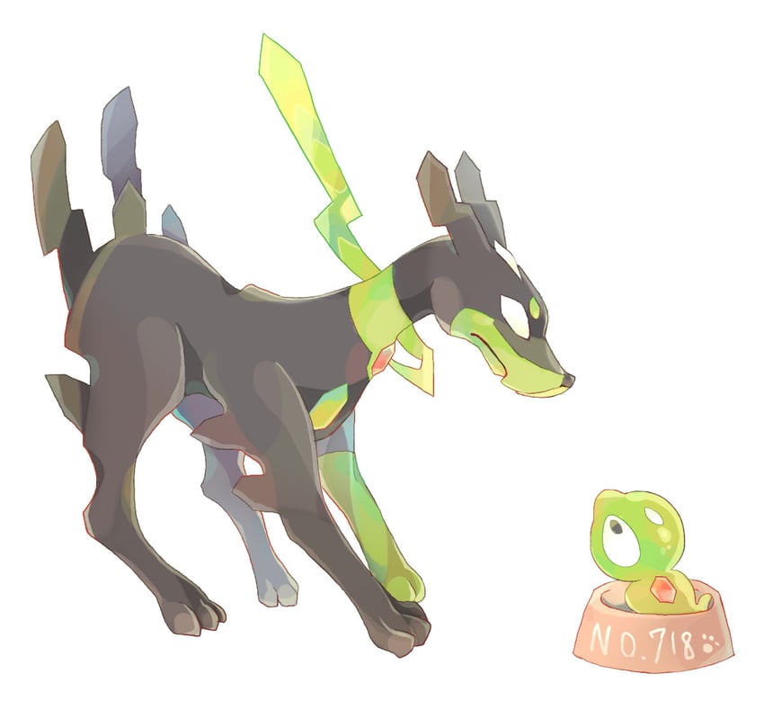 zygarde and zygarde core (pokemon) drawn by akadako