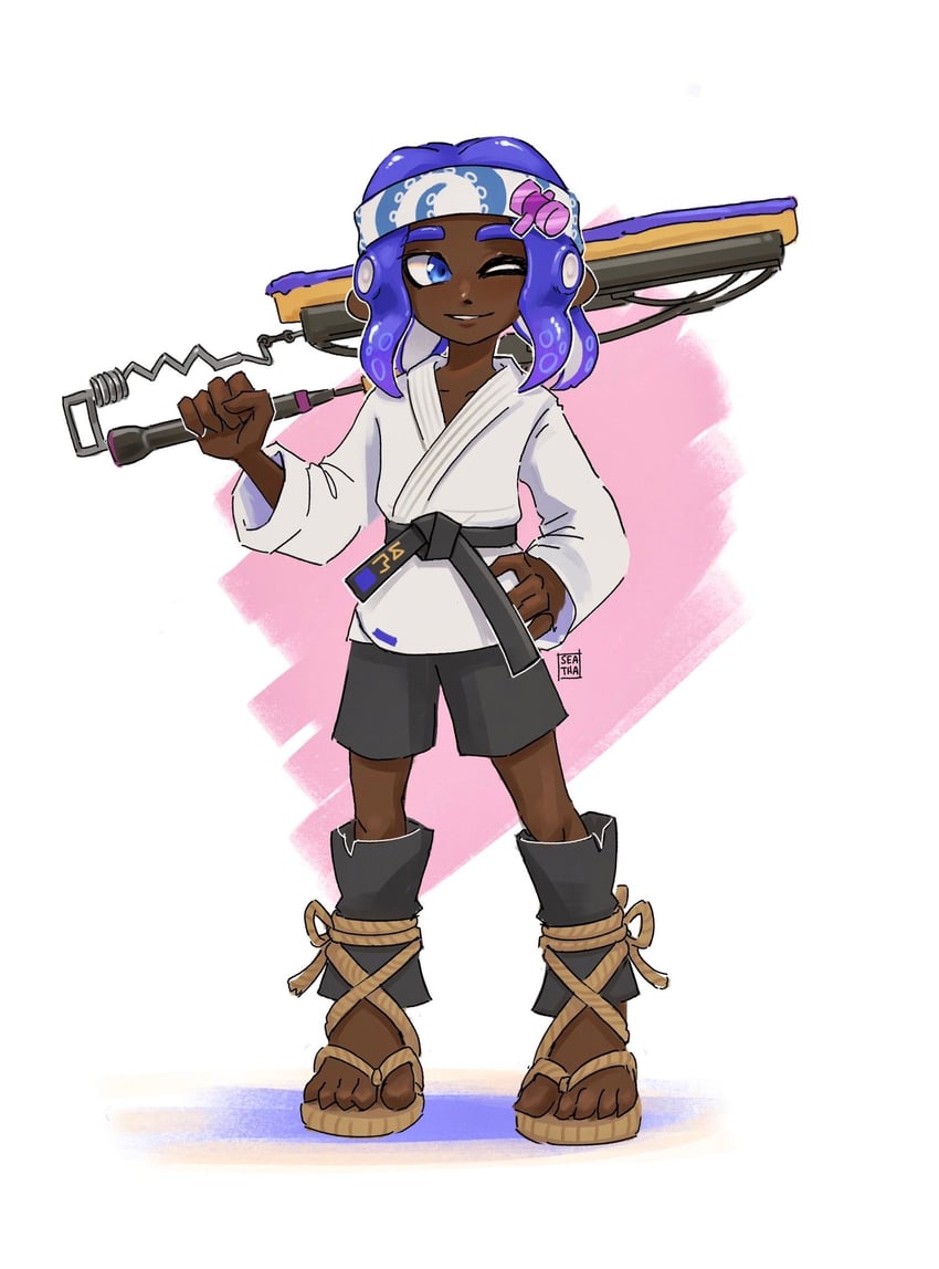 octoling player character and octoling boy (splatoon and 1 more) drawn by seatha
