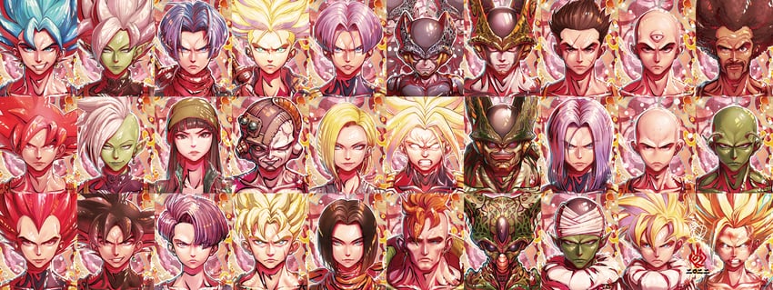 son goku, android 18, vegeta, son gohan, trunks, and 21 more (dragon ball and 2 more) drawn by kanchiyo