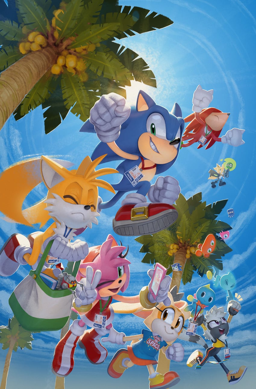sonic the hedgehog, amy rose, tails, knuckles the echidna, cream the rabbit, and 11 more (sonic and 2 more) drawn by evan_stanley