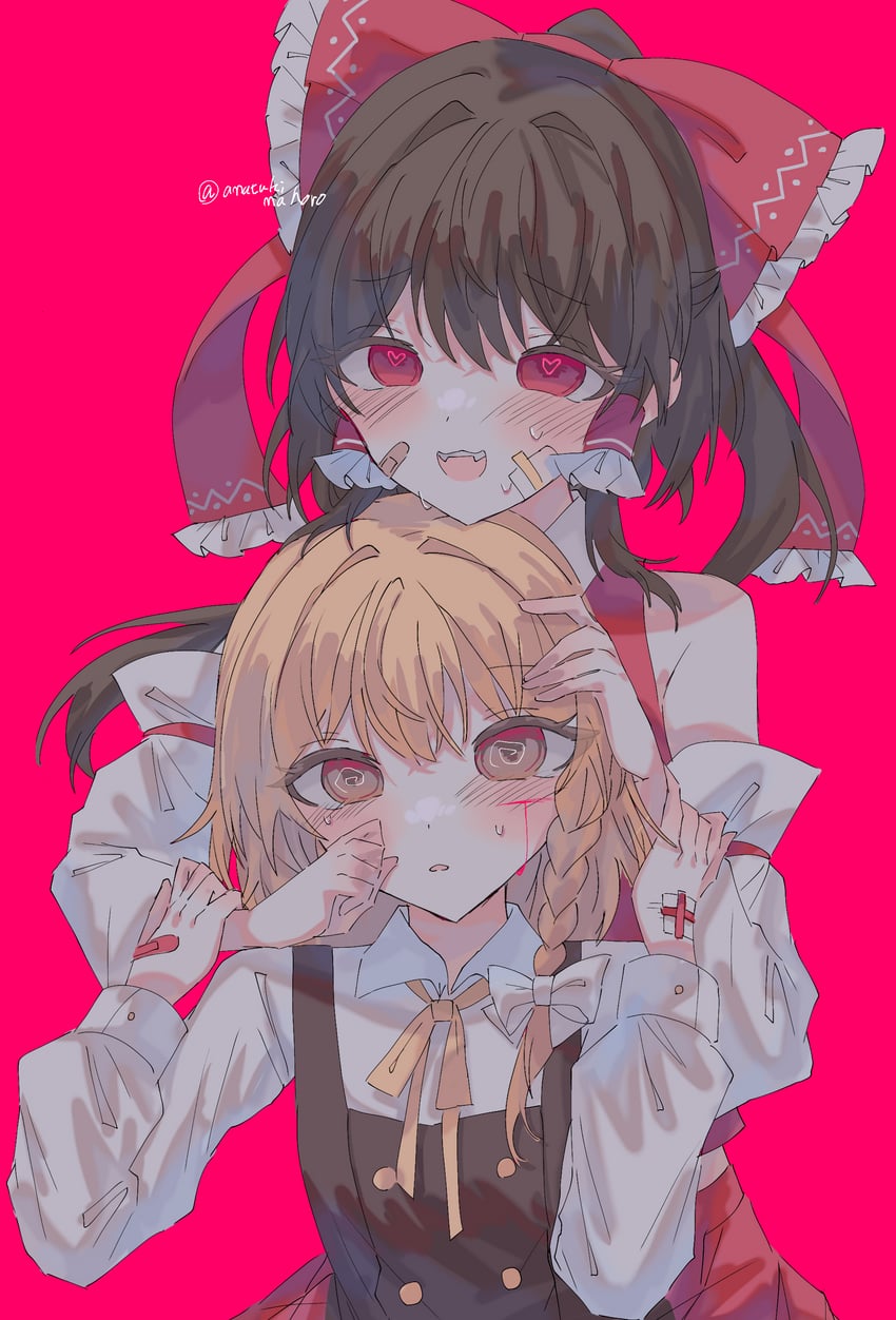 hakurei reimu and kirisame marisa (touhou) drawn by amatukimahoro