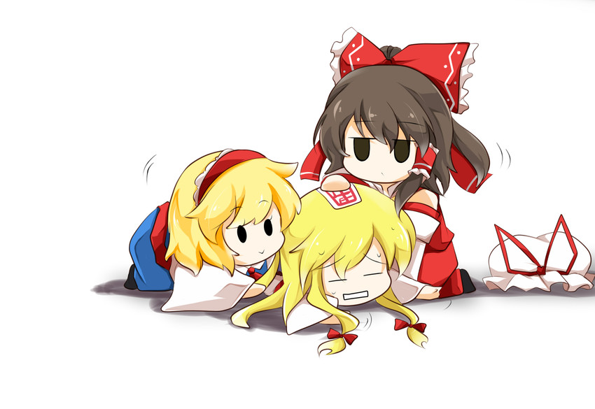 hakurei reimu, alice margatroid, and yakumo yukari (touhou) drawn by faech