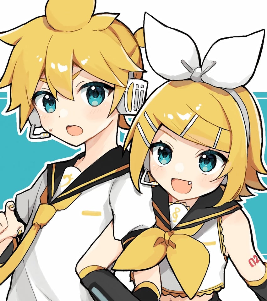 kagamine rin and kagamine len (vocaloid) drawn by akikan_sabako