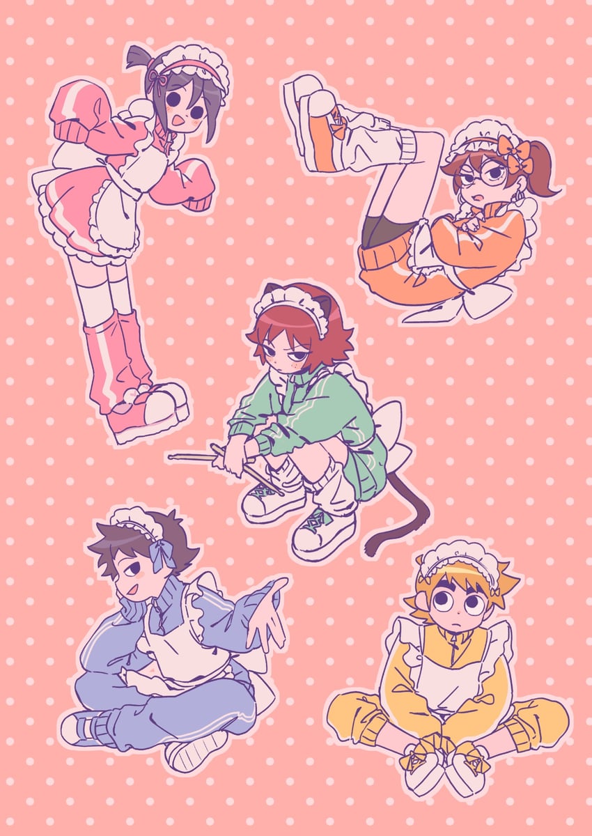 scott pilgrim, wallace wells, kim pine, knives chau, and julie powers (scott pilgrim and 1 more) drawn by mameo_(mameo6416)