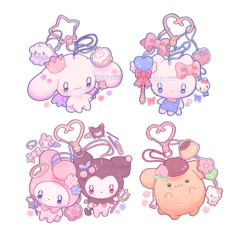 cinnamoroll, hello kitty, my melody, kuromi, pompompurin, and 2 more (sanrio and 3 more) drawn by rinihimme
