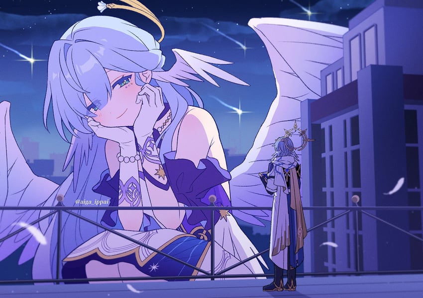 robin and sunday (honkai and 1 more) drawn by aiga_ippai