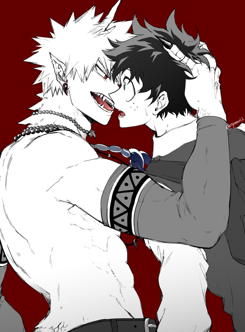 midoriya izuku and bakugou katsuki (boku no hero academia) drawn by cho_mo_futoshi