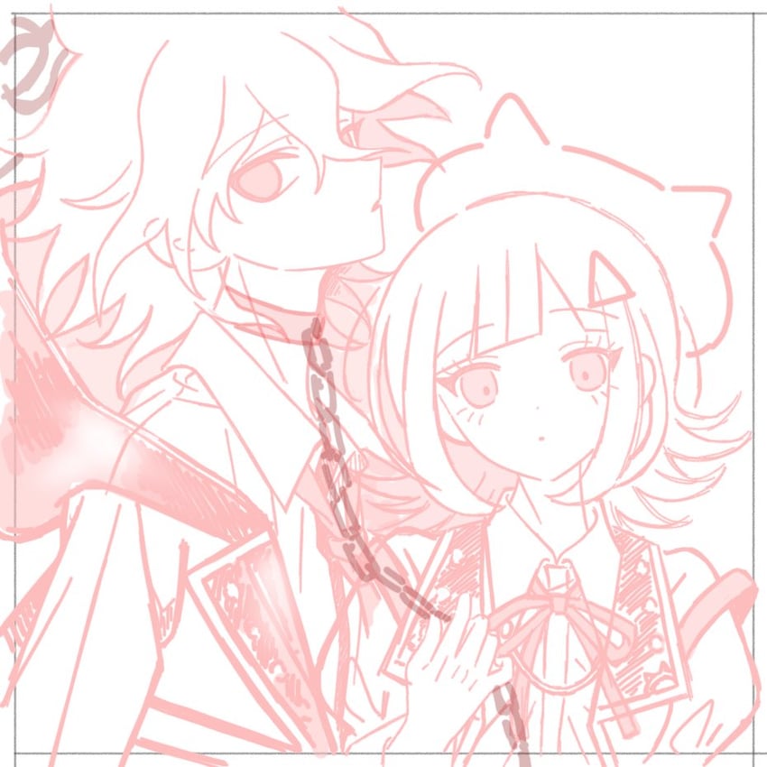 nanami chiaki and komaeda nagito (danganronpa and 1 more) drawn by komanami_kawaii