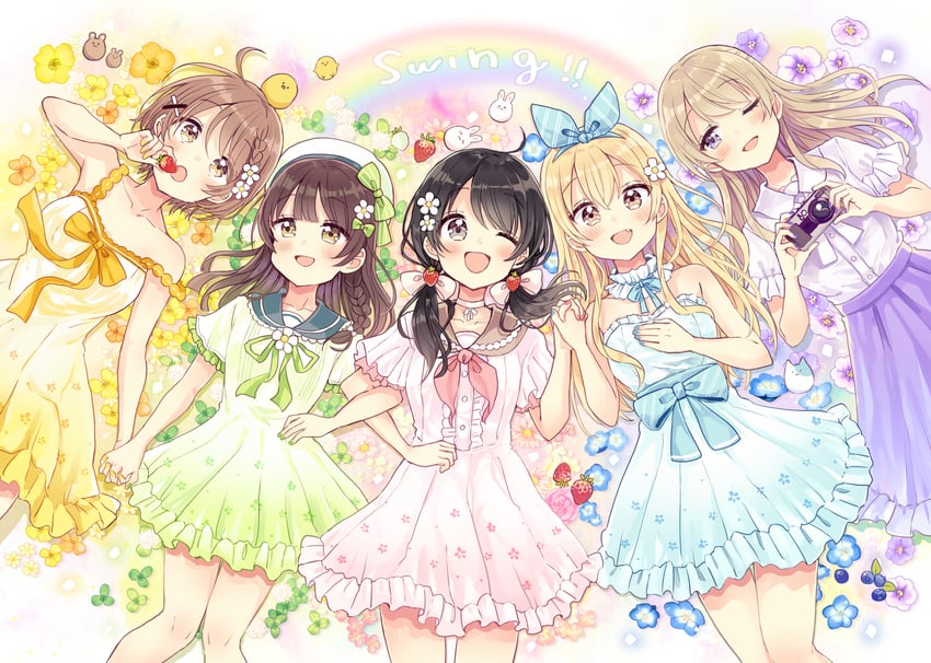 miyasato haruka, okamoto natsuhi, yokomine ibuki, higuchi kaede, and koyomi-sensei (swing!!) drawn by sakura_oriko