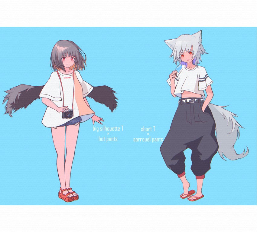 shameimaru aya and inubashiri momiji (touhou) drawn by yamabuki_(yamabuki_xxxxx)