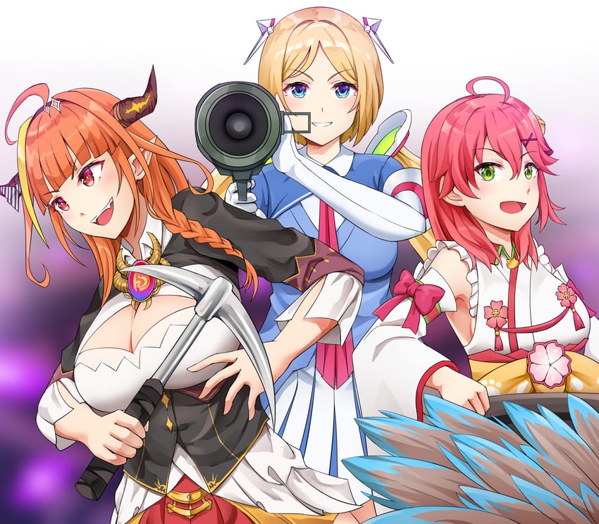 sakura miko, kiryu coco, and aki rosenthal (hololive) drawn by springveiv