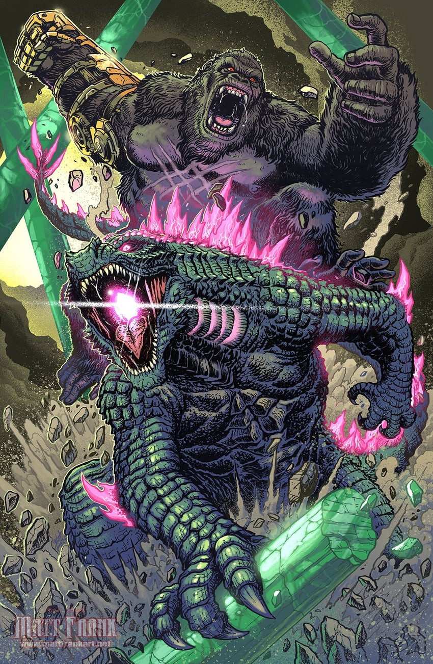 godzilla, king kong, kong, and godzilla evolved (godzilla and 4 more) drawn by matt_frank